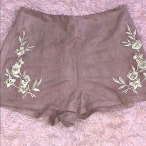 Pink suede shorts-